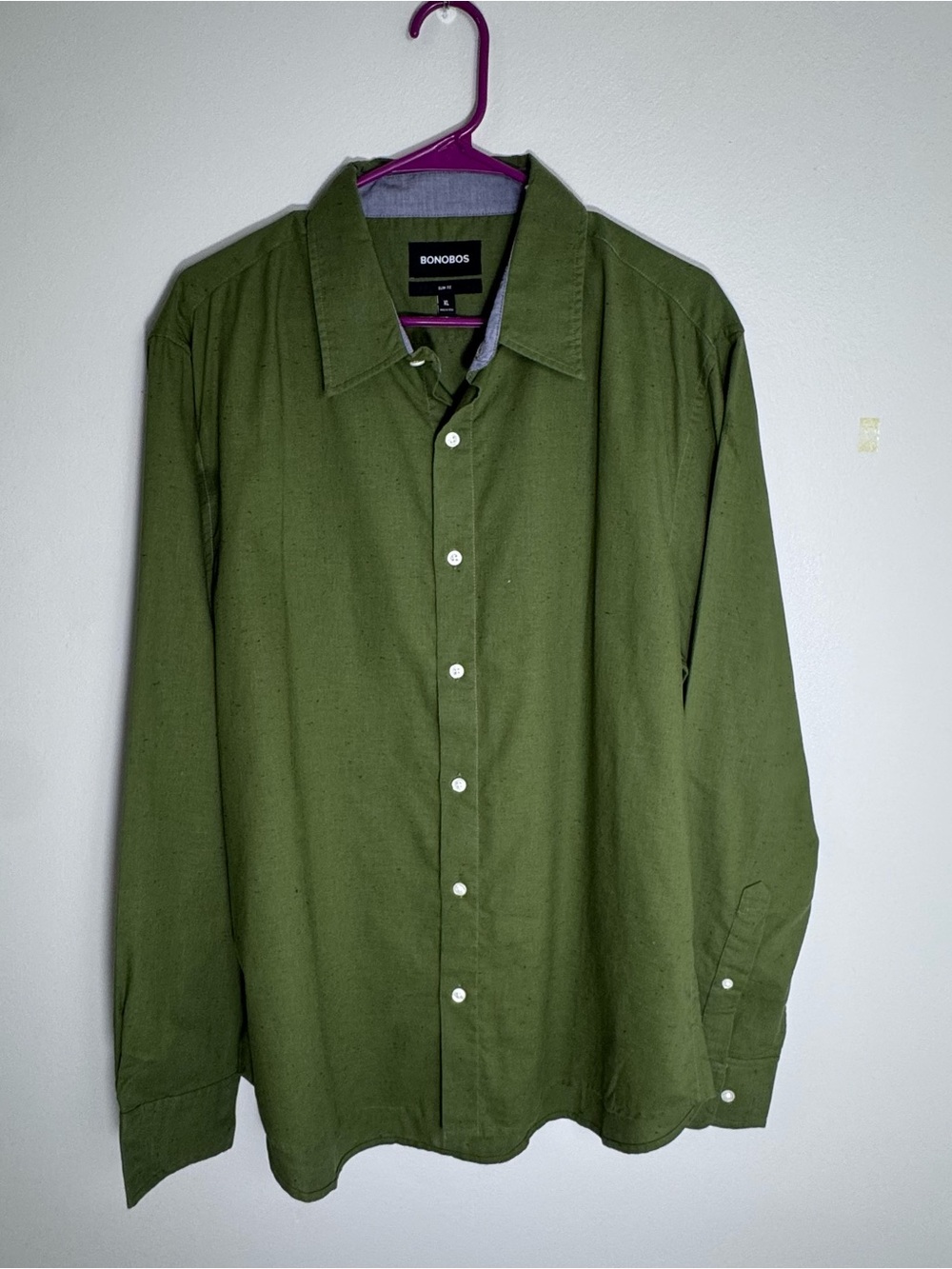 Bonobos Men’s XL Slim Fit Green Linen Cotton Long Sleeve Button Down Shirt NWT